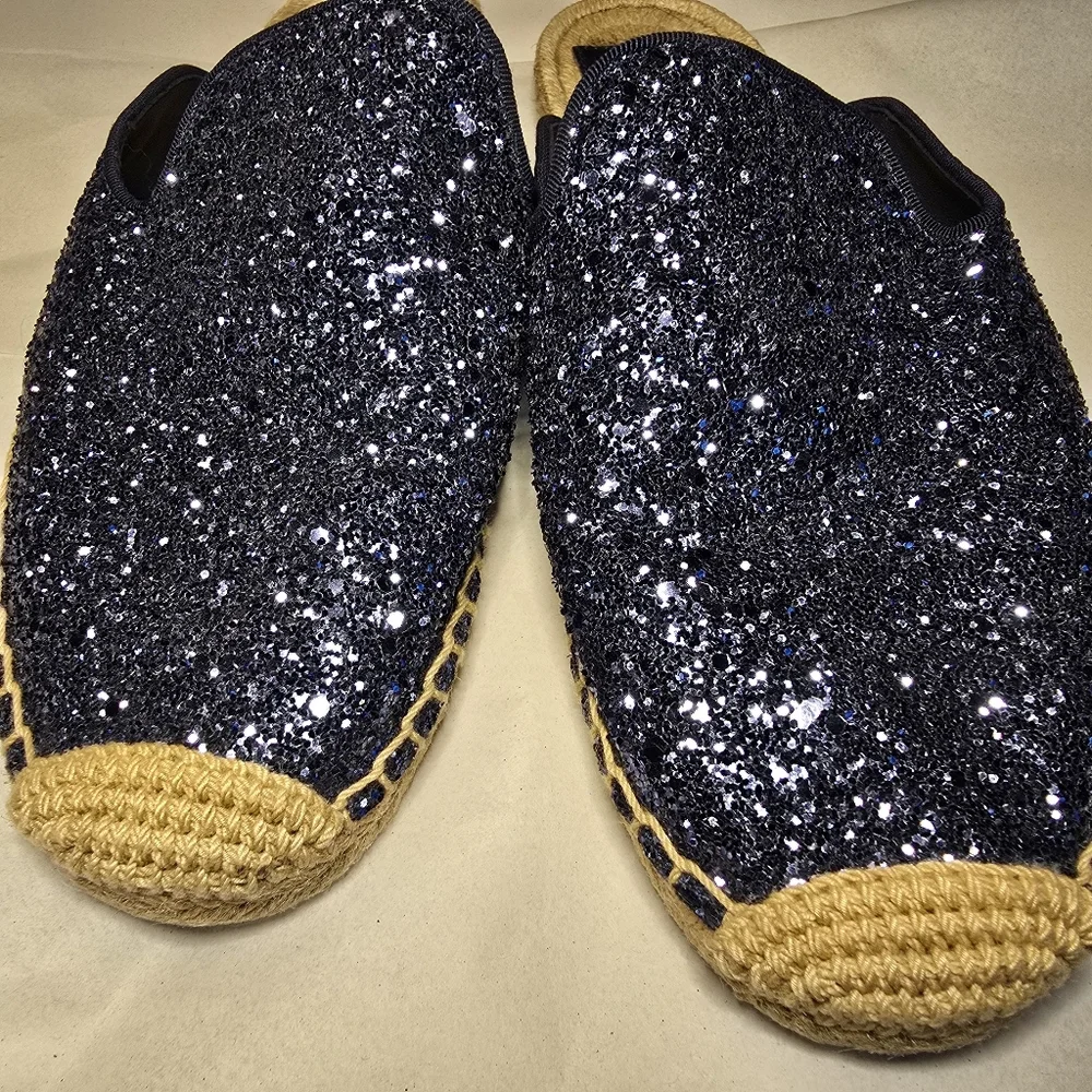 Tory Burch Navy Glitter Espadrille Flats – Size 8.5